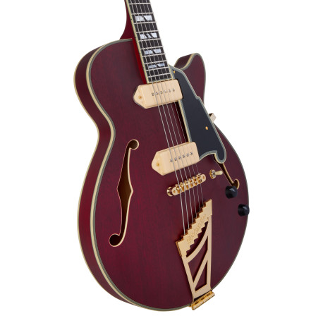 DANGELICO DELUXE SS BARITONE(with stop-bar tailpiece) SATIN TRANS WINE